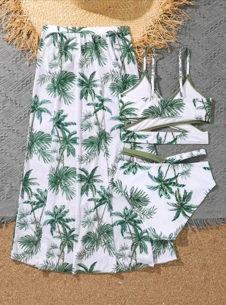 Teen girl's print padded three-piece swimsuit