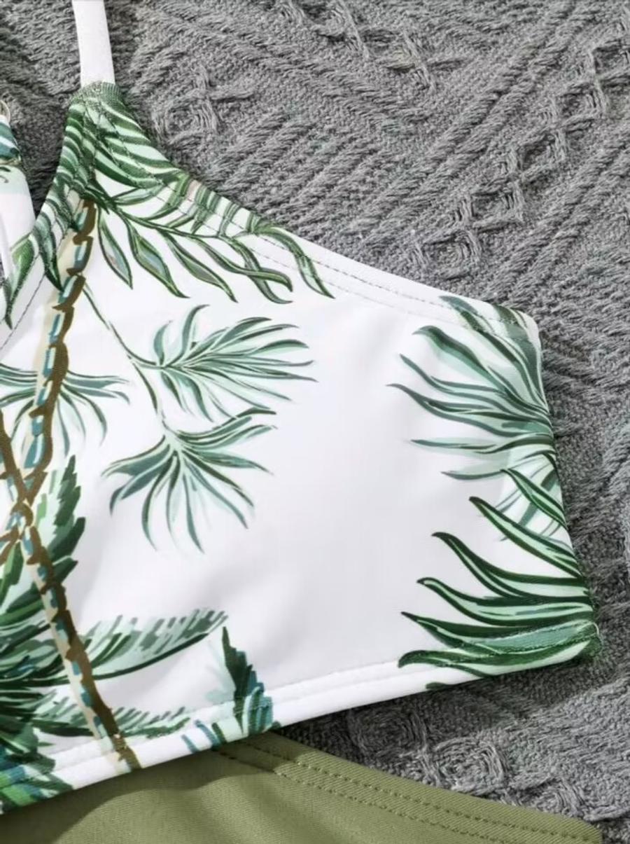 Teen girl's print padded three-piece swimsuit