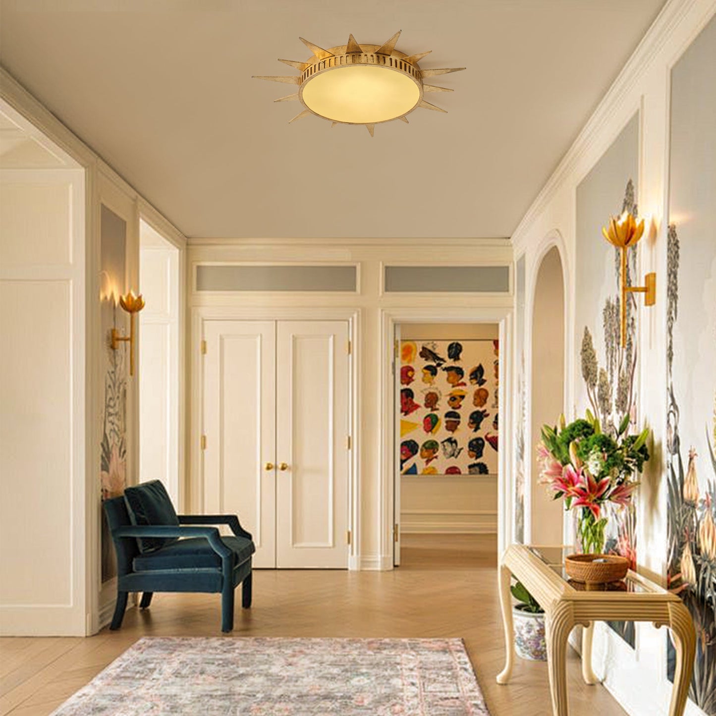 25 Inch Dana Vintage Golden Sunburst Flush Mount LED Light