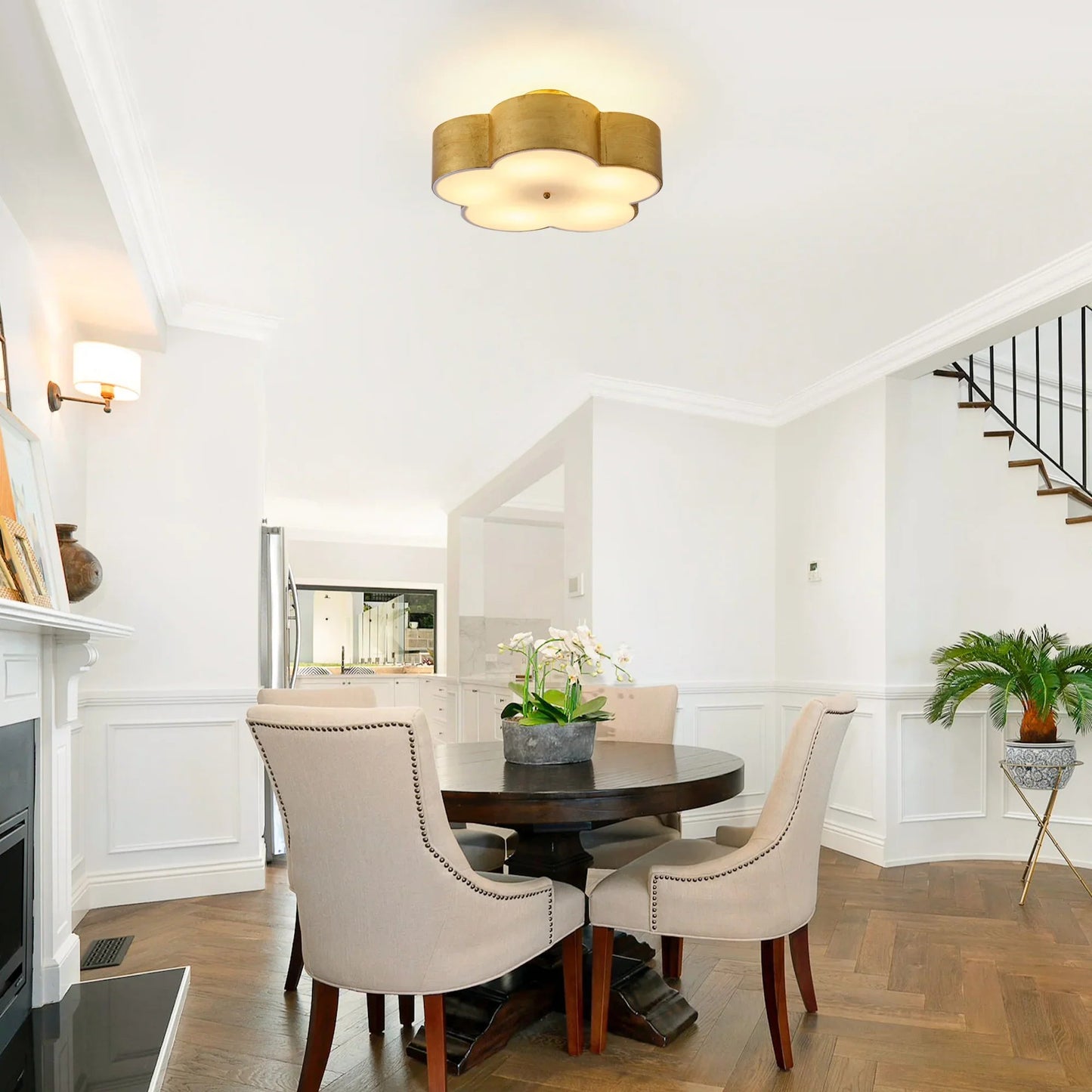 20 Inch Joyce 5-Light Vintage Golden Semi-Flush Mount Ceiling Light