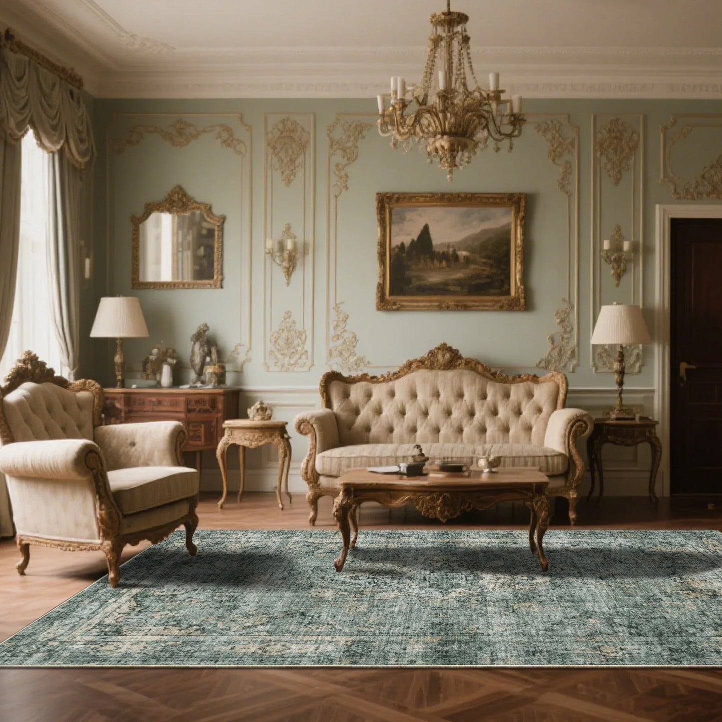 7ft x 5ft Vintage Indoor Non-Slip Washable Large  Area Rugs for Bedroom Living Room