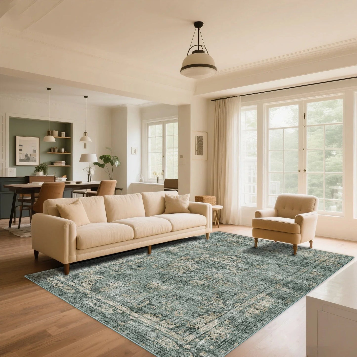 7ft x 5ft Vintage Indoor Non-Slip Washable Large  Area Rugs for Bedroom Living Room