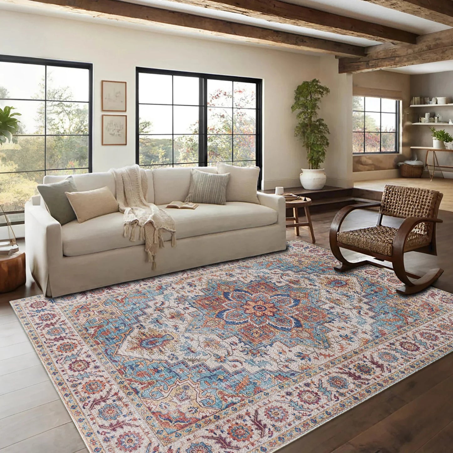 7ft x 5ft Vintage Indoor Non-Slip Washable Large  Area Rugs for Bedroom Living Room