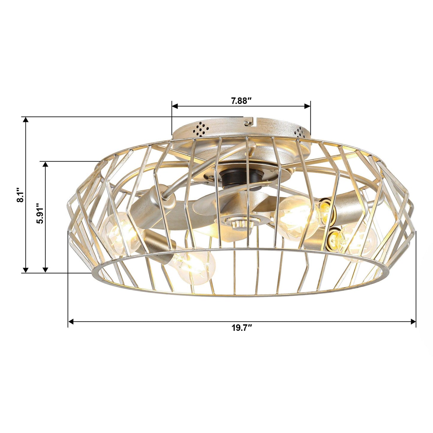 20 Inch Silver Flush Mount Ceiling Fan with Light APP and Remote Control