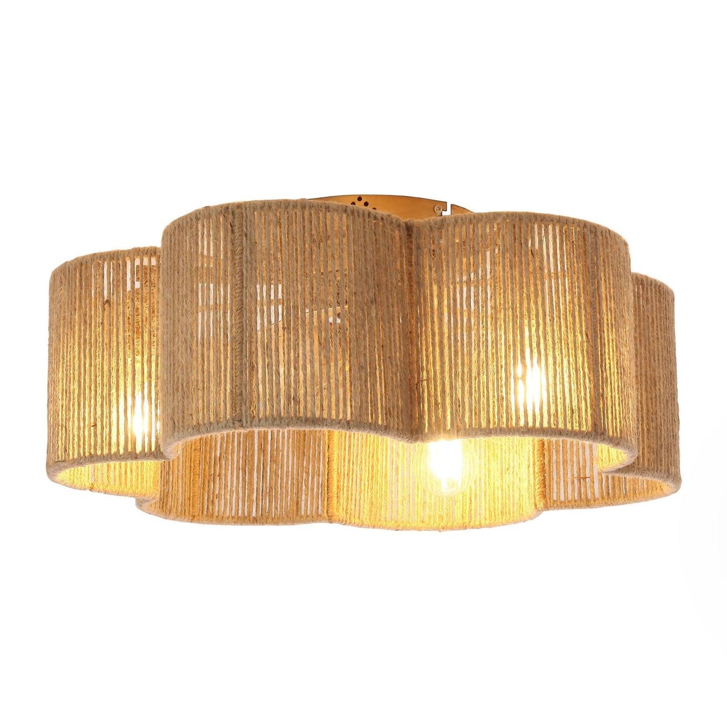 21 Inch Golden Flower-shape Farmhouse Rattan Flush Mount Ceiling Fan with Light APP and Remote Control