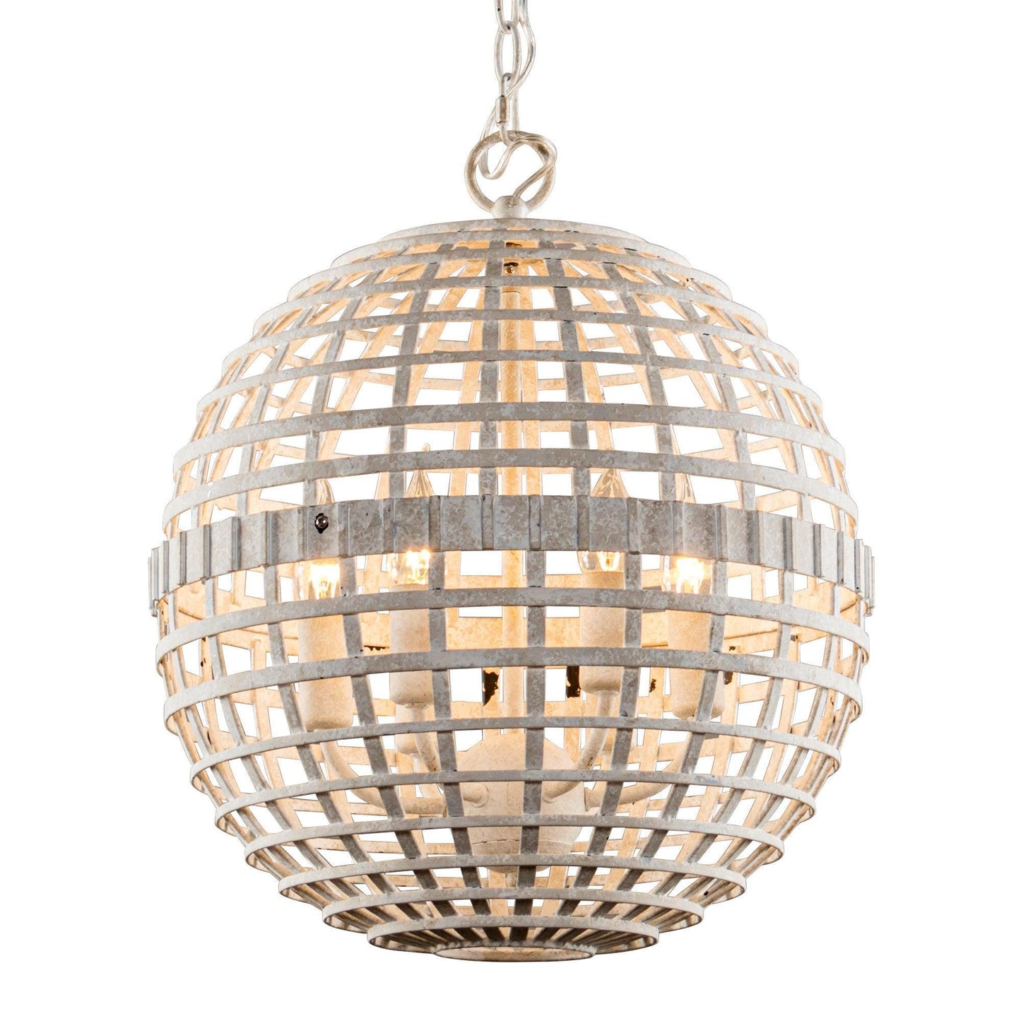 6-Light Vintage And Farmhouse Globe Island Pendant Light in White
