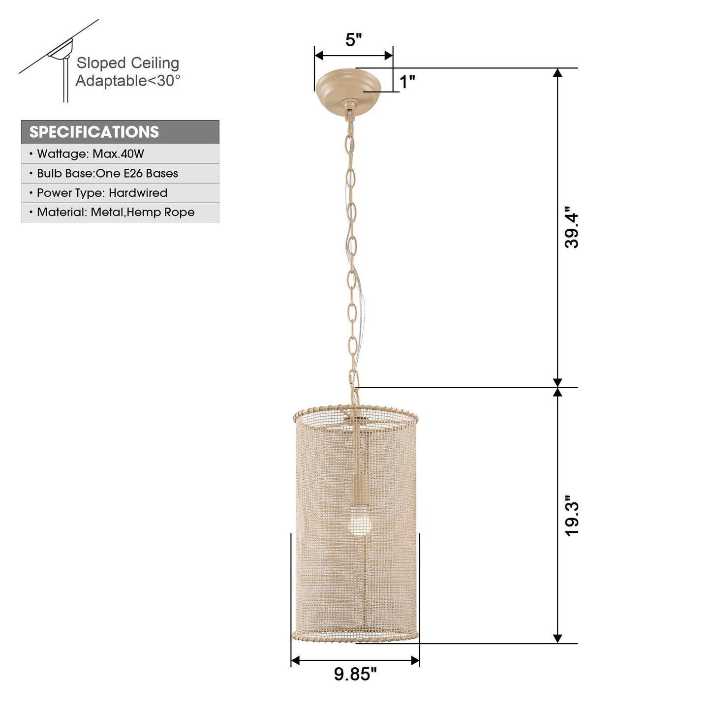 1-Light Wooden Beads Farmhouse Beige Dry Rated Island Pendant Lighting