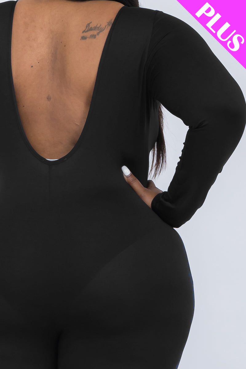 Plus Size Scoop Neck Long Sleeve Bodycon Jumpsuit (CAPELLA)