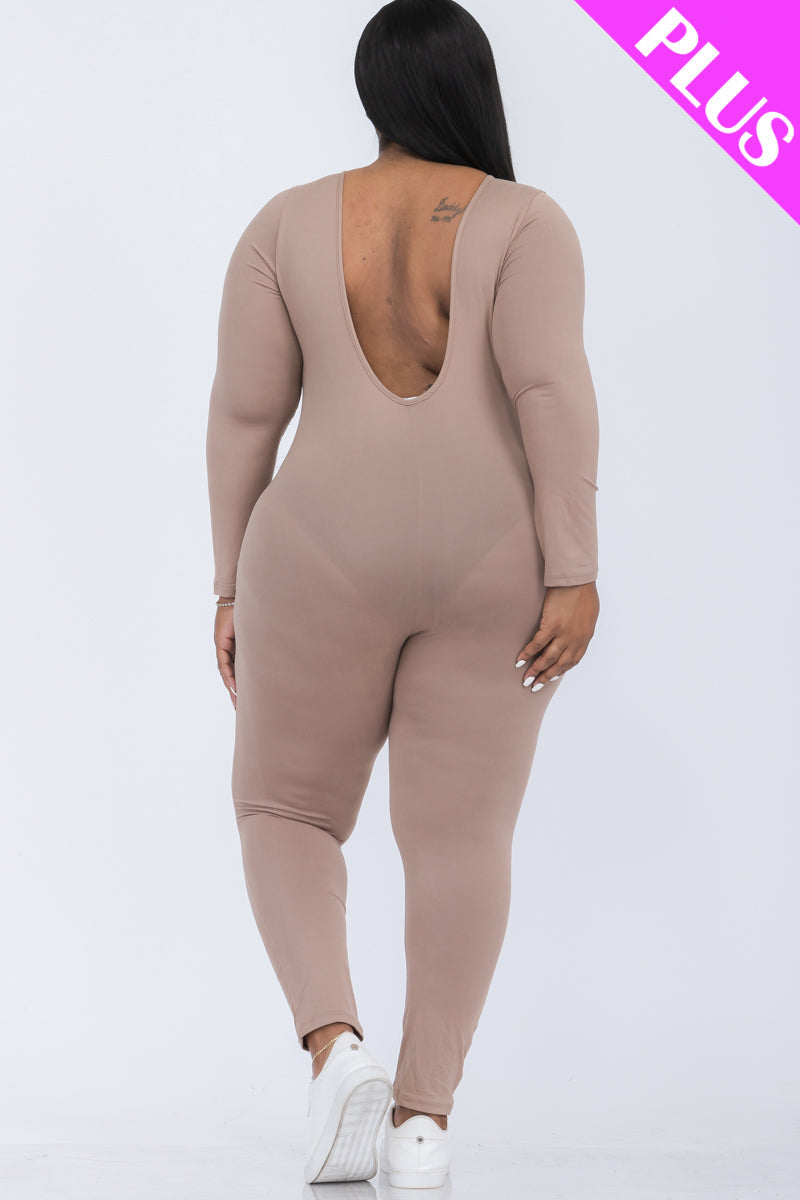 Plus Size Scoop Neck Long Sleeve Bodycon Jumpsuit (CAPELLA)