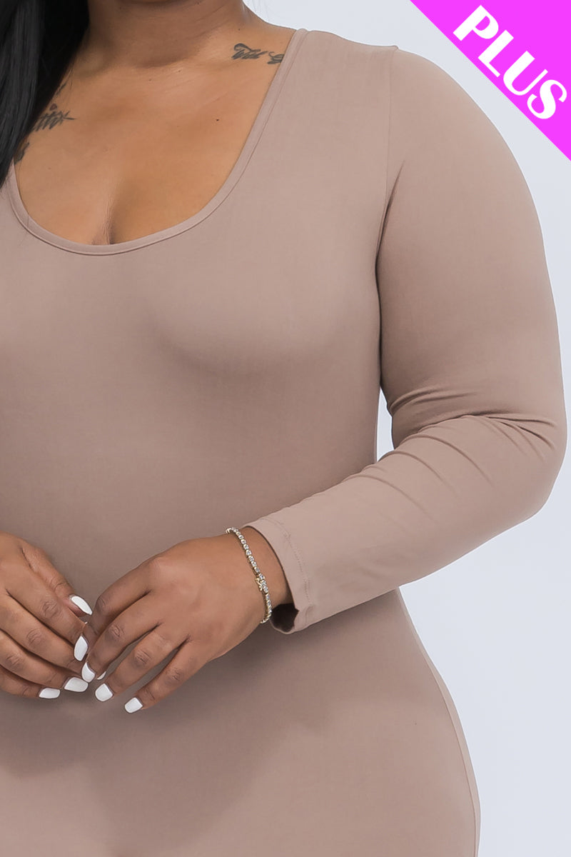 Plus Size Scoop Neck Long Sleeve Bodycon Jumpsuit (CAPELLA)