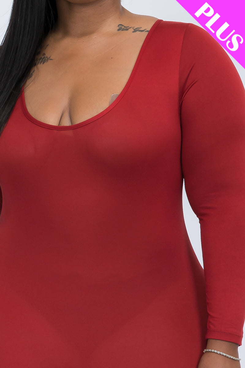 Plus Size Scoop Neck Long Sleeve Bodycon Jumpsuit (CAPELLA)