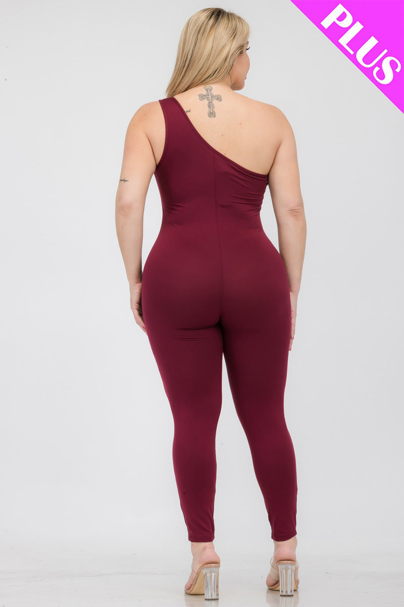 Plus Size Solid Color One Shoulder Jumpsuit (CAPELLA)