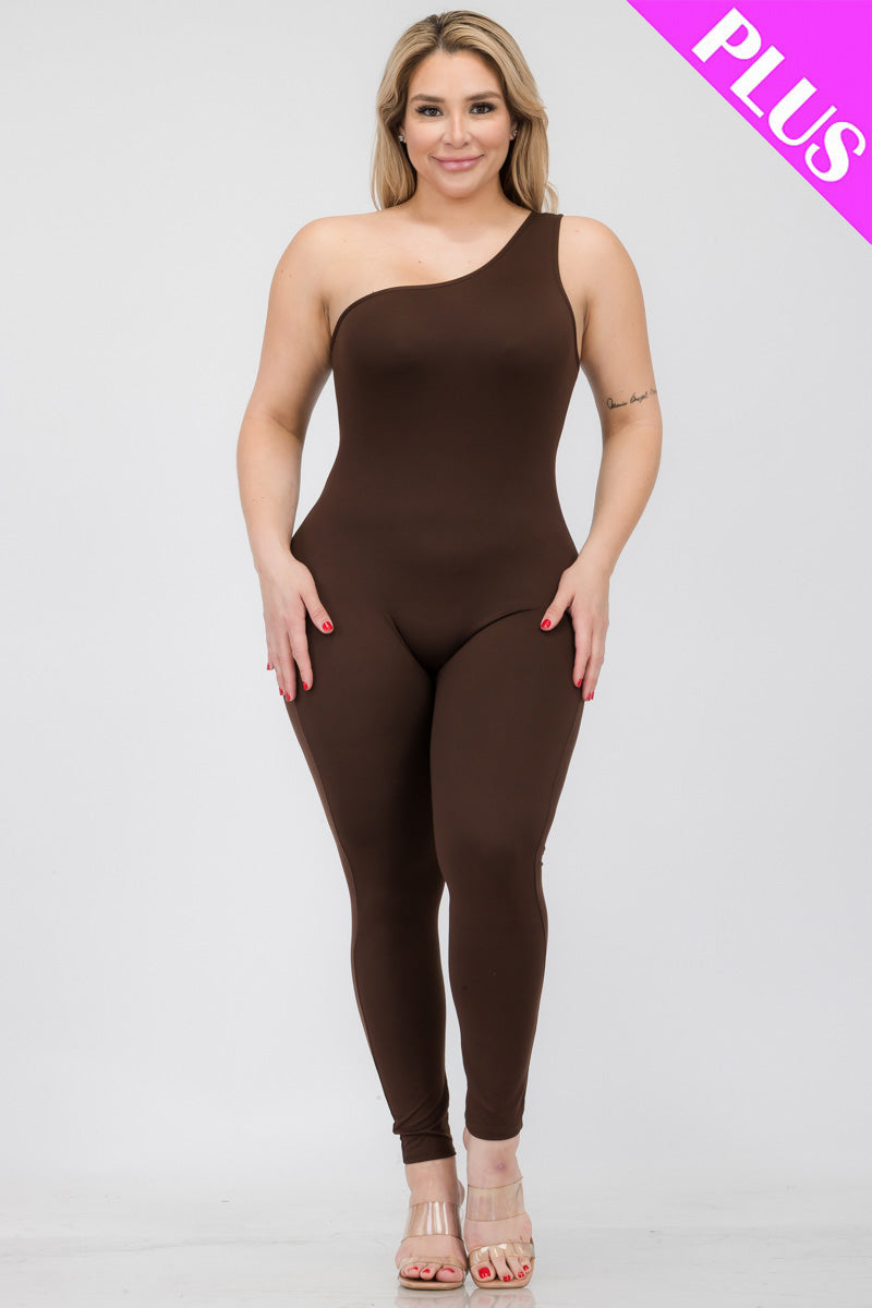 Plus Size Solid Color One Shoulder Jumpsuit (CAPELLA)
