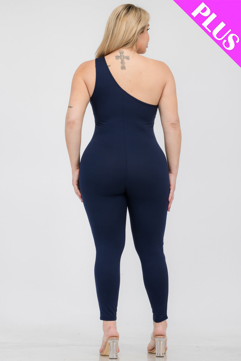 Plus Size Solid Color One Shoulder Jumpsuit (CAPELLA)