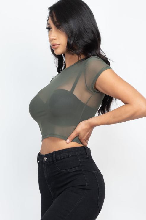 Sexy Mesh Sheer Short Sleeve Crop Top (CAPELLA)