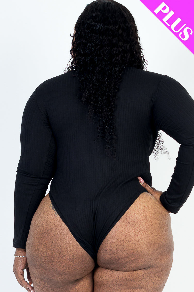 Plus Size Ribbed Turtle Neck Long Sleeve Bodysuit (CAPELLA)