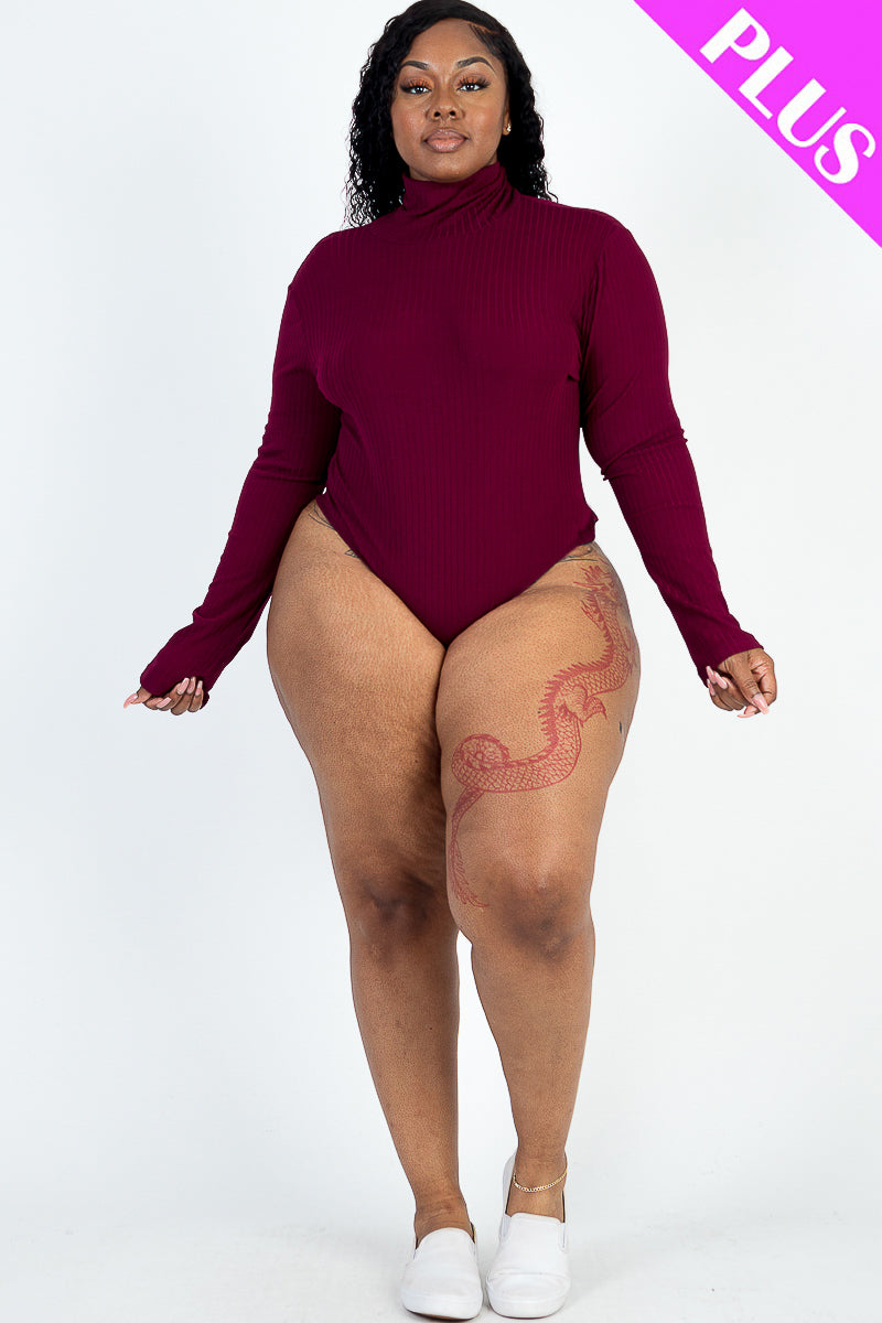 Plus Size Ribbed Turtle Neck Long Sleeve Bodysuit (CAPELLA)