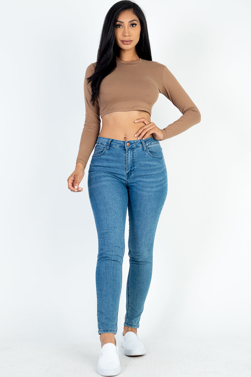 Crew Neck Long Sleeve Cropped Top (CAPELLA)
