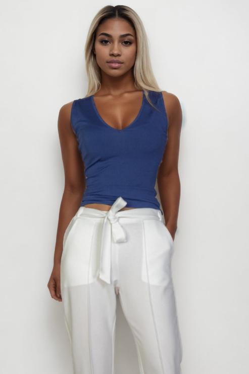 Ribbed V-Neck Sleeveless Top (CAPELLA)