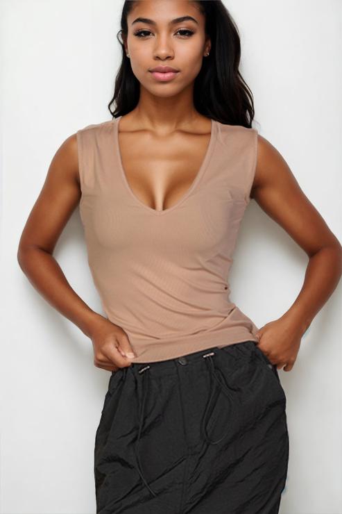 Ribbed V-Neck Sleeveless Top (CAPELLA)