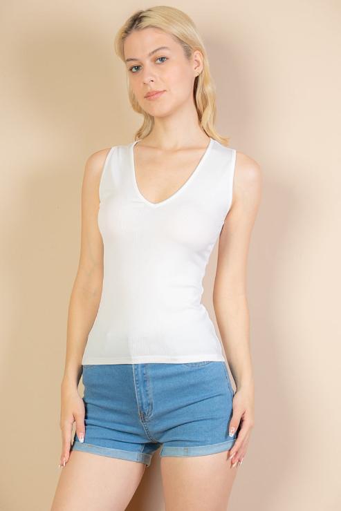 Ribbed V-Neck Sleeveless Top (CAPELLA)