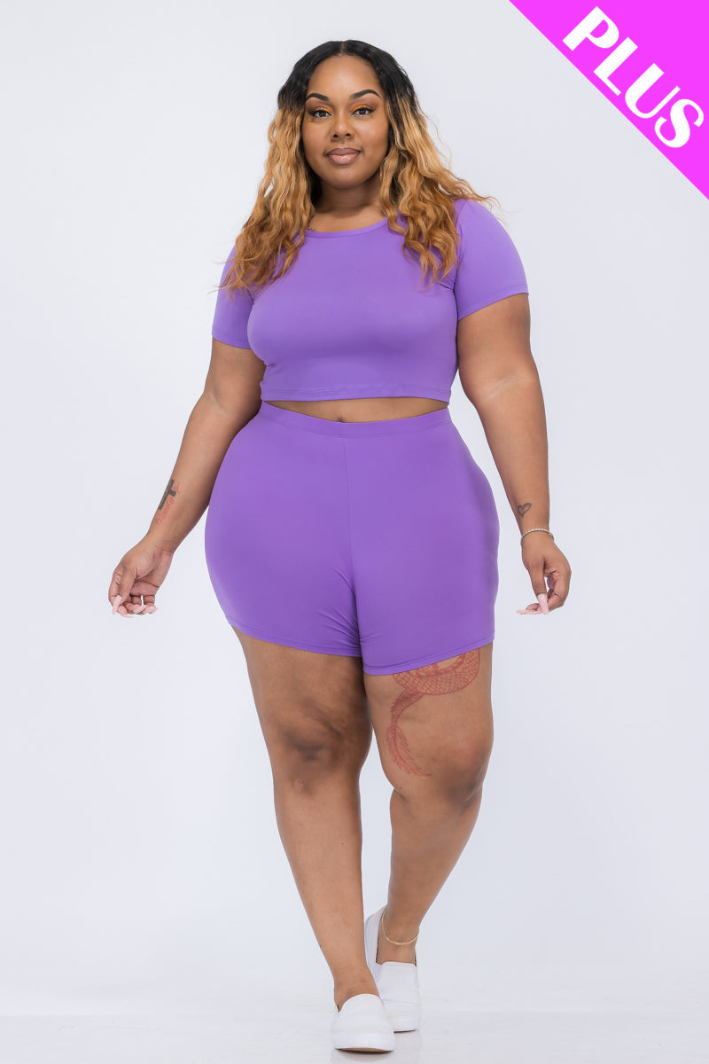 Plus Size Short Sleeve Crop Top & Shorts Set (CAPELLA)