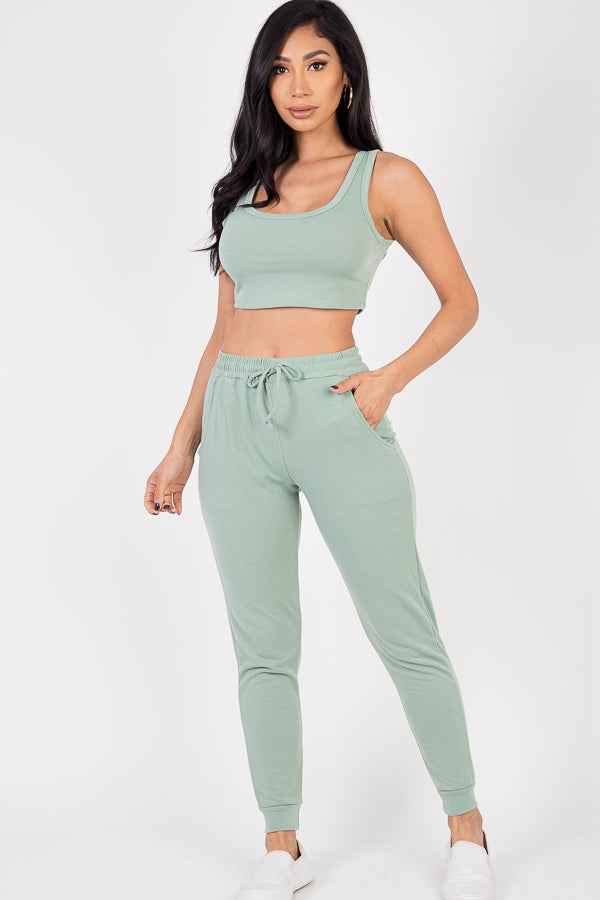 French Terry Cropped Tank Top & Joggers Set (CAPELLA)