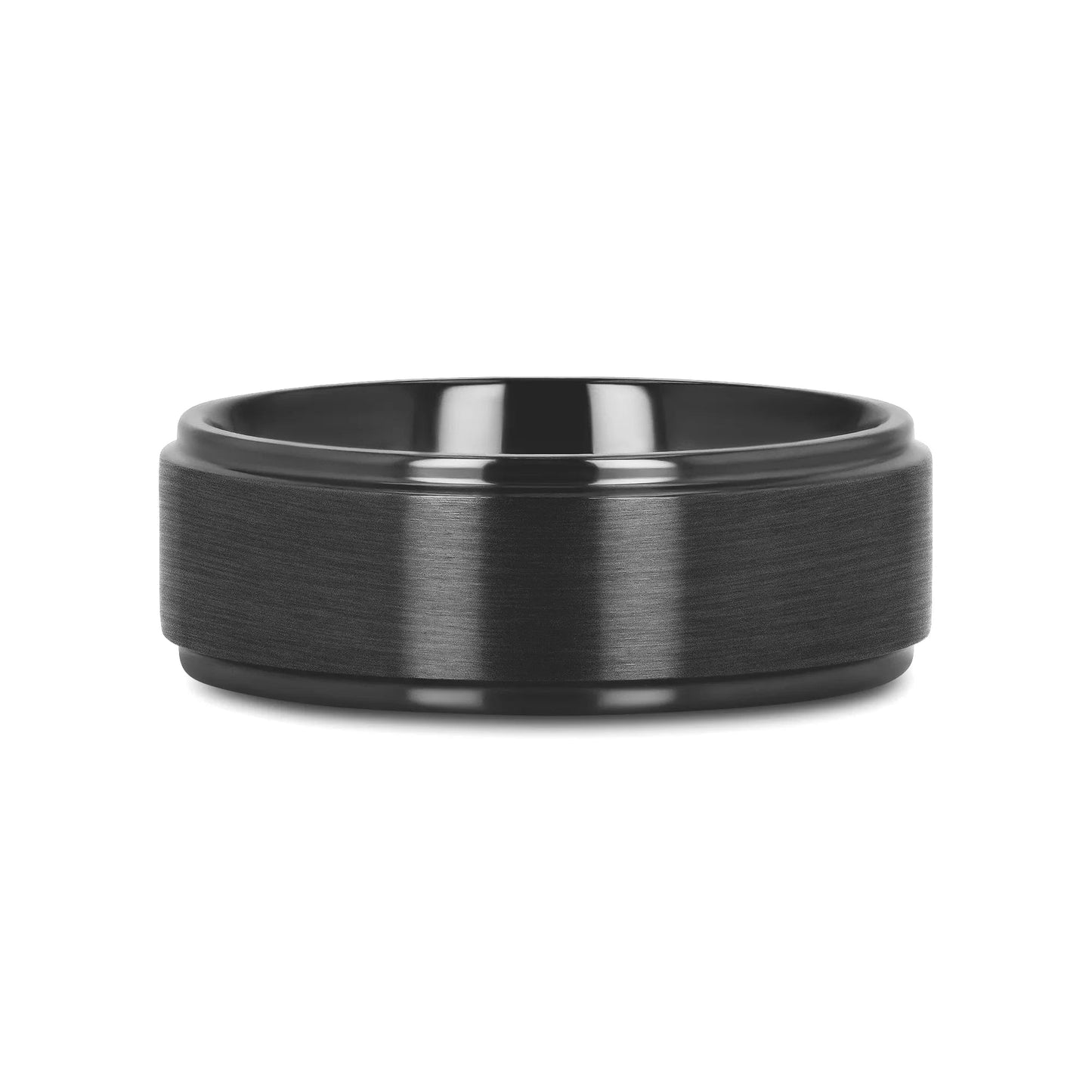BABYLON Flat Black Titanium Ring with Brushed Raised Center & Polished Edges - 8mm