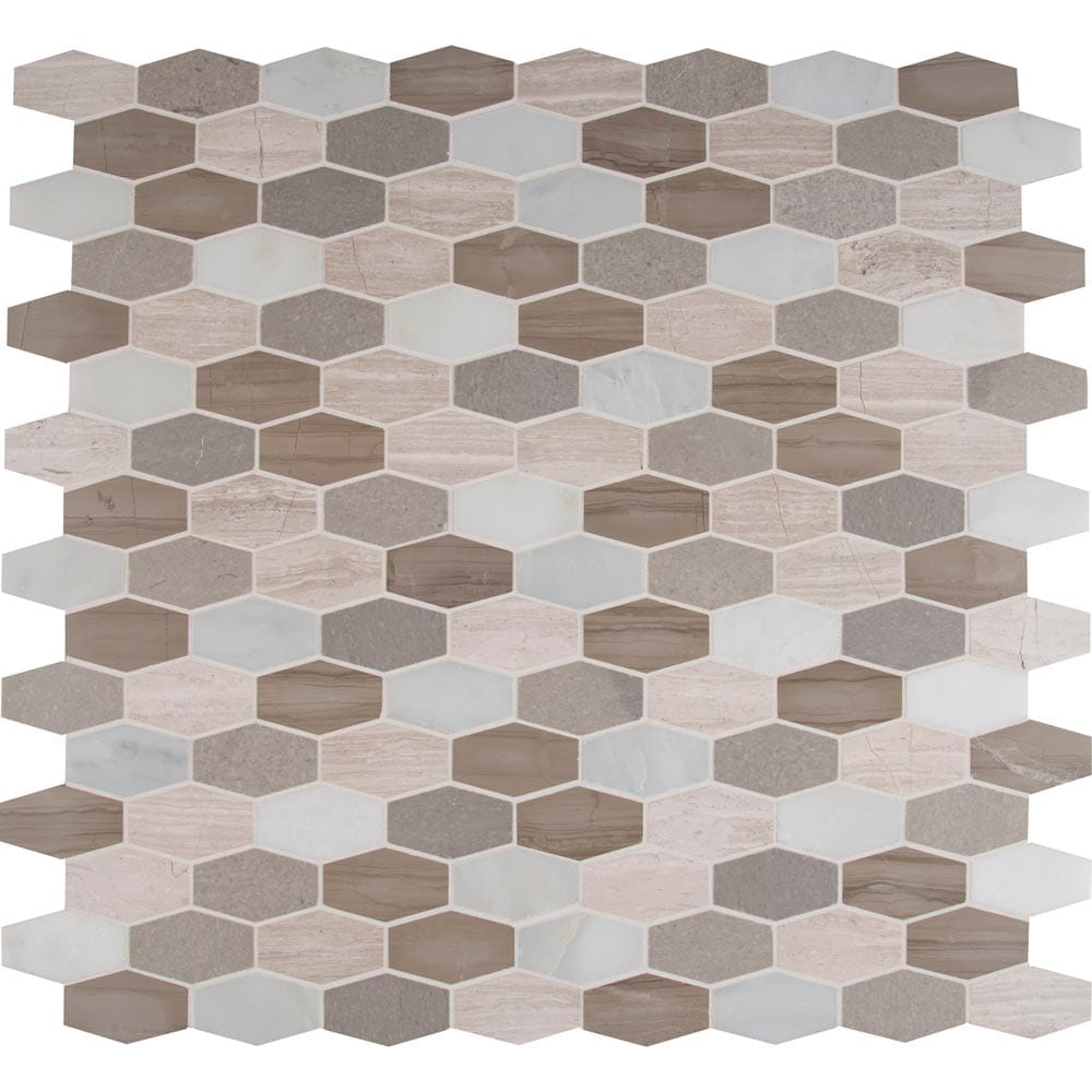Bellagio Blend Elongated 11.63" x 12" Honed Marble Mesh-Mounted Mosaic Tile Hexagon -MSI Collection
