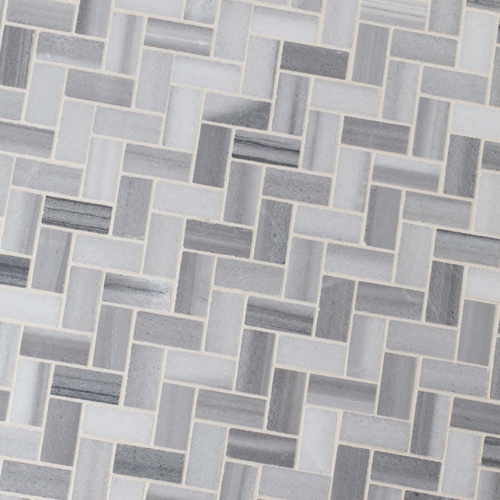 Bergamo Herringbone 11.63" x 11.63" Polished Marble Mesh-Mounted Mosaic Tile Pattern-MSI Collection