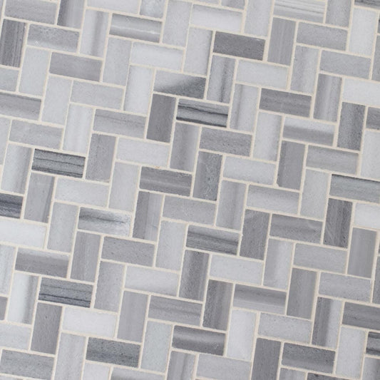Bergamo Herringbone 11.63" x 11.63" Polished Marble Mesh-Mounted Mosaic Tile Pattern-MSI Collection