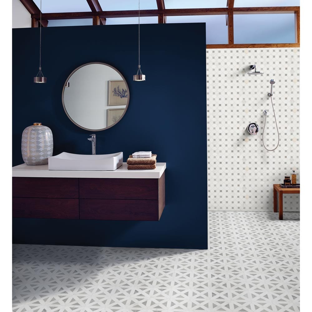 Bianco Dolomite Dotty 12.31" x 12.36" Polished Marble Mesh-Mounted Mosaic Tile Pattern-MSI Collection