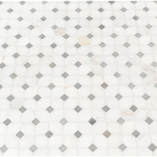 Bianco Dolomite Dotty 12.31" x 12.36" Polished Marble Mesh-Mounted Mosaic Tile Pattern-MSI Collection