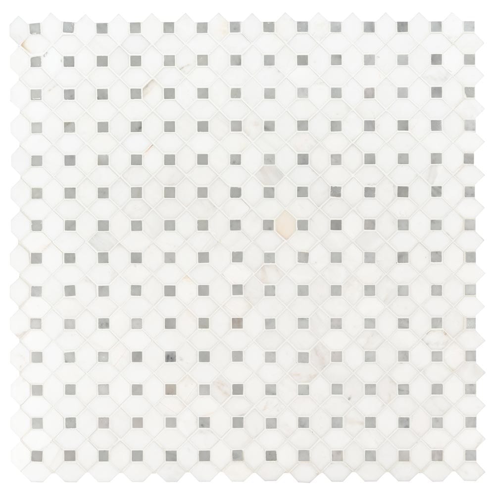 Bianco Dolomite Dotty 12.31" x 12.36" Polished Marble Mesh-Mounted Mosaic Tile Pattern-MSI Collection