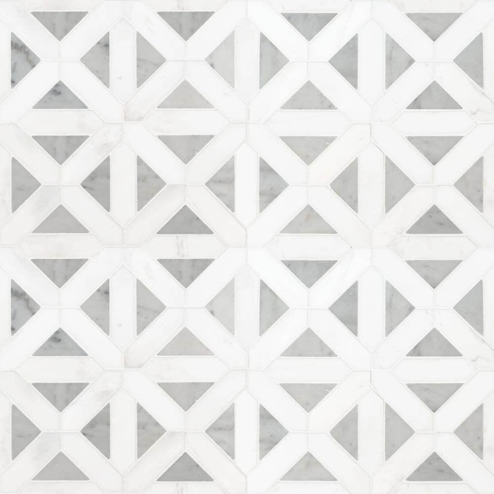 Bianco Dolomite Geometrica 12" x 12" Polished Marble Mesh-Mounted Mosaic Tile Pattern-MSI Collection