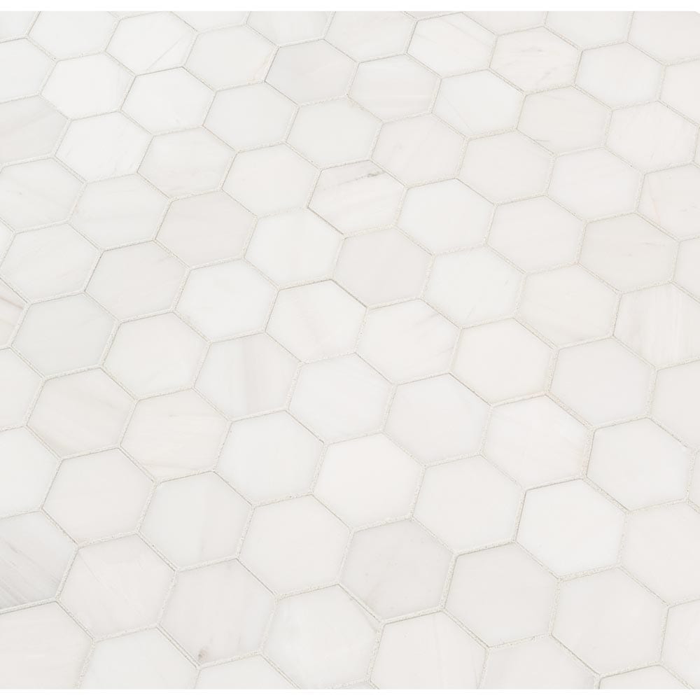 Bianco Dolomite Hexagon 11.75" x 12" Polished Marble Mesh-Mounted Mosaic Tile 2" Hexagon-MSI Collection