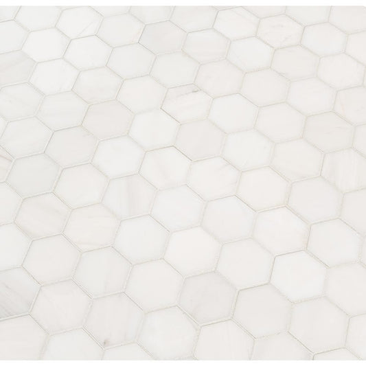 Bianco Dolomite Hexagon 11.75" x 12" Polished Marble Mesh-Mounted Mosaic Tile 2" Hexagon-MSI Collection