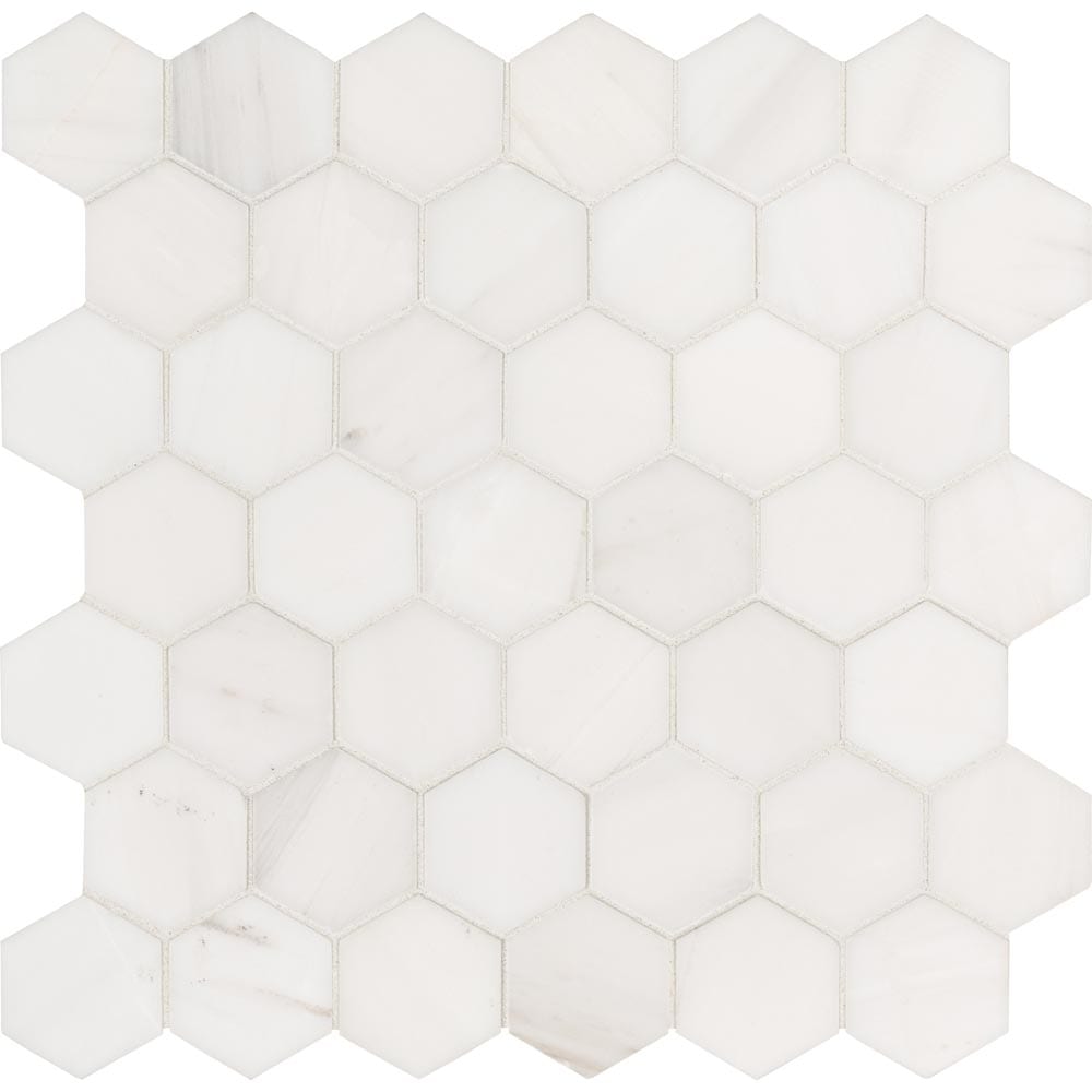 Bianco Dolomite Hexagon 11.75" x 12" Polished Marble Mesh-Mounted Mosaic Tile 2" Hexagon-MSI Collection