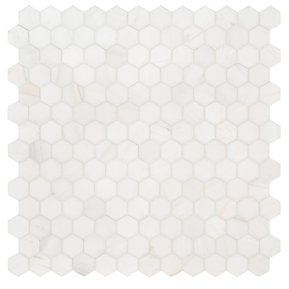 Bianco Dolomite Hexagon 11.75" x 12" Polished Marble Mesh-Mounted Mosaic Tile 2" Hexagon-MSI Collection