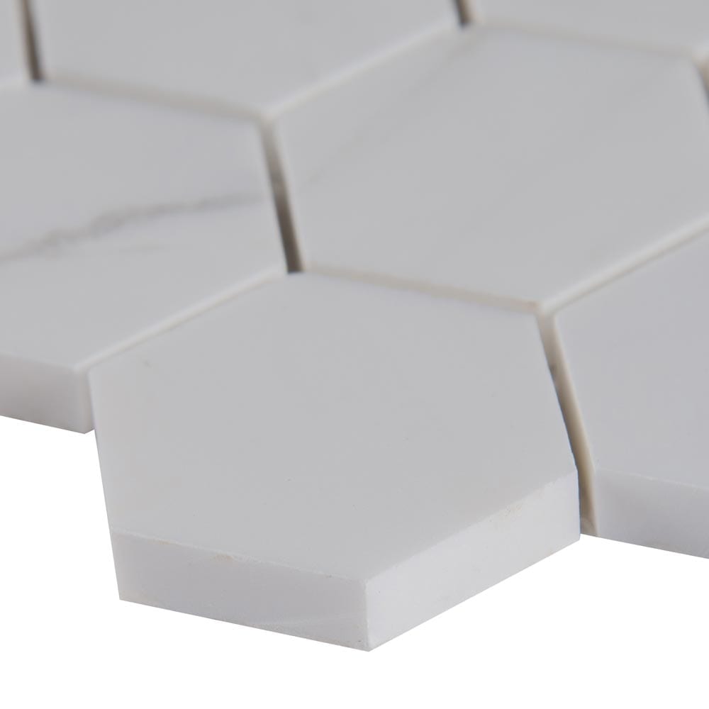 Bianco Dolomite Hexagon 11.75" x 12" Polished Marble Mesh-Mounted Mosaic Tile 2" Hexagon-MSI Collection