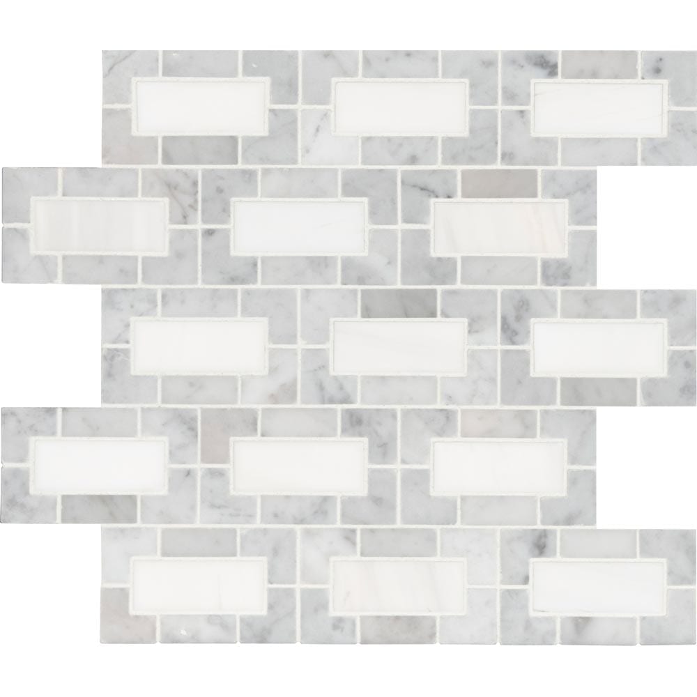 Bianco Dolomite Lynx 12" x 12" Polished Marble Mesh-Mounted Mosaic Tile Pattern-MSI Collection