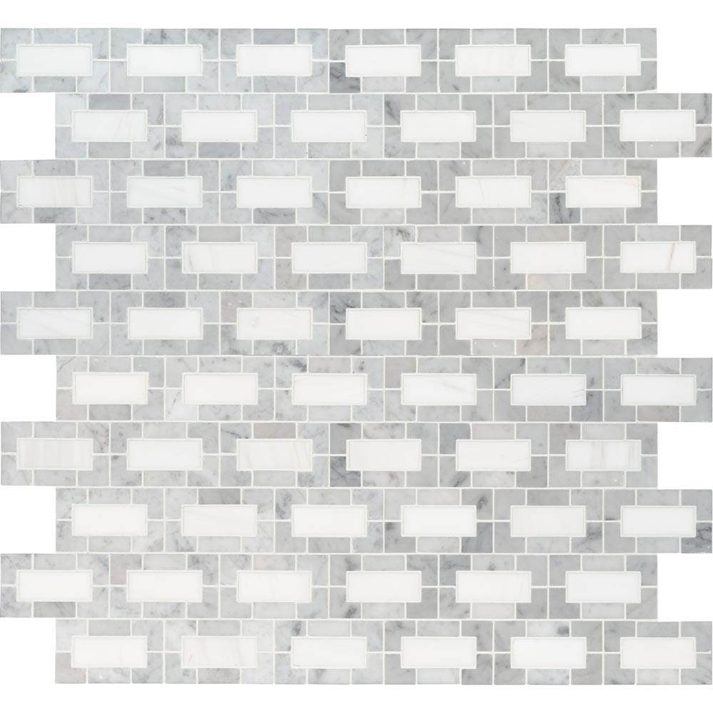 Bianco Dolomite Lynx 12" x 12" Polished Marble Mesh-Mounted Mosaic Tile Pattern-MSI Collection