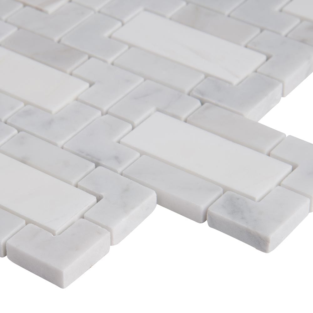 Bianco Dolomite Lynx 12" x 12" Polished Marble Mesh-Mounted Mosaic Tile Pattern-MSI Collection