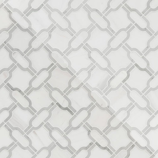 Bianco Gridwork 12" x 12" Polished Marble Mesh-Mounted Mosaic Tile Pattern-MSI Collection