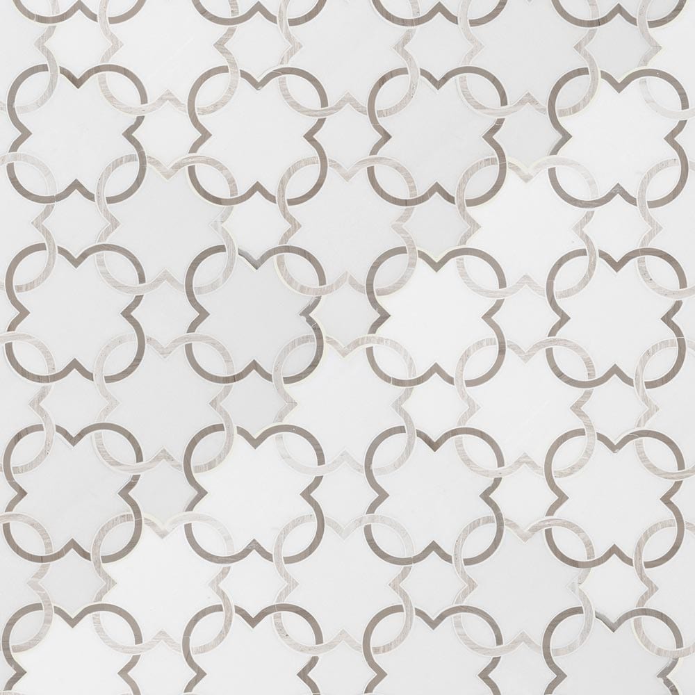 Bianco Quatrefoil 12" x 12" Polished Marble Mesh-Mounted Mosaic Tile Pattern-MSI Collection