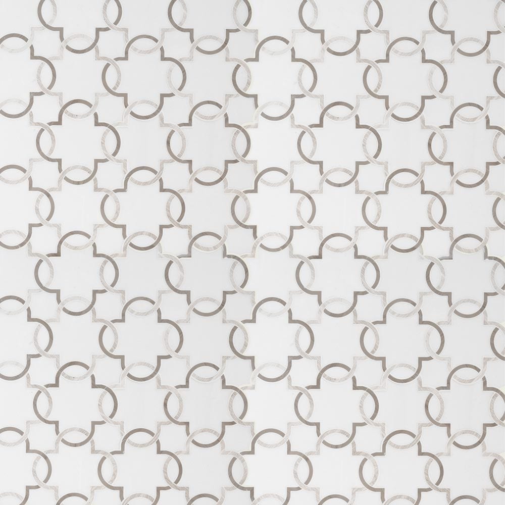 Bianco Quatrefoil 12" x 12" Polished Marble Mesh-Mounted Mosaic Tile Pattern-MSI Collection