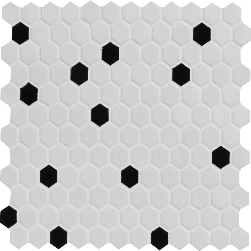 Black and White 1" Hexagon Porcelain Mesh Mounted Mosaic Tile 10.35"x11.93" Matte - MSI Collection