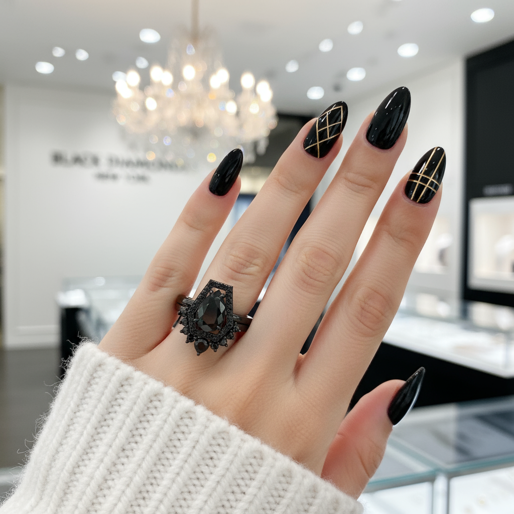 Faithfulness-1ct Black Pear Cut Diamond 14k White Gold Coffin Ring Set