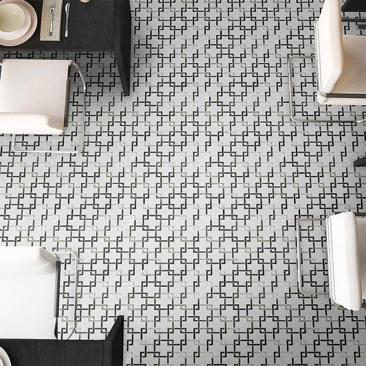 Blanco Lynx Stone Metal Mesh-Mounted Mosaic Tile 10.4"x10.47" Polished-MSI Collection