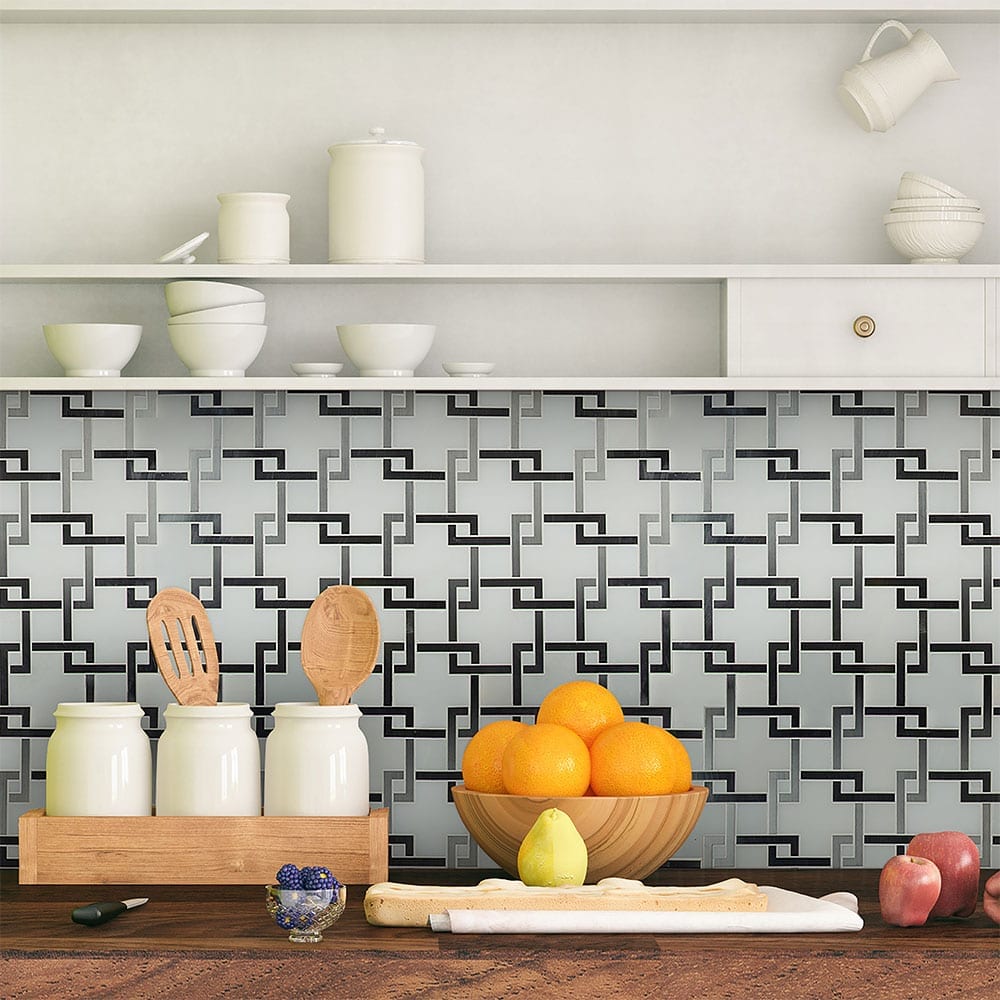 Blanco Lynx Stone Metal Mesh-Mounted Mosaic Tile 10.4"x10.47" Polished-MSI Collection